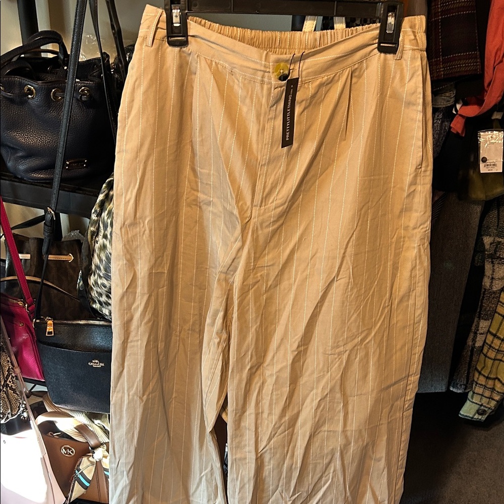 PrettyLittleThing Beige Striped Men's Chinos